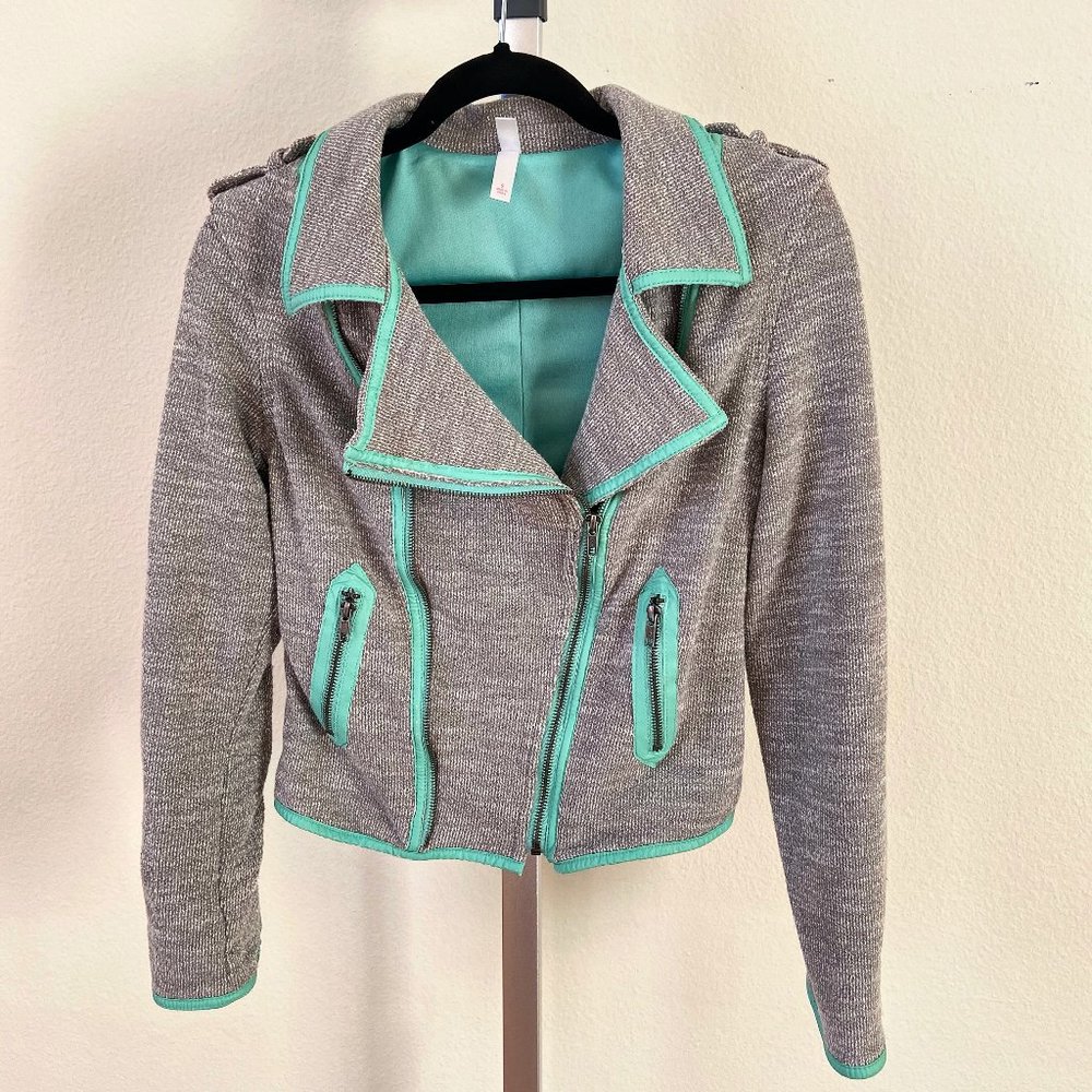 Xhilaration Gray and Teal Zip-up Crop Jacket (S)